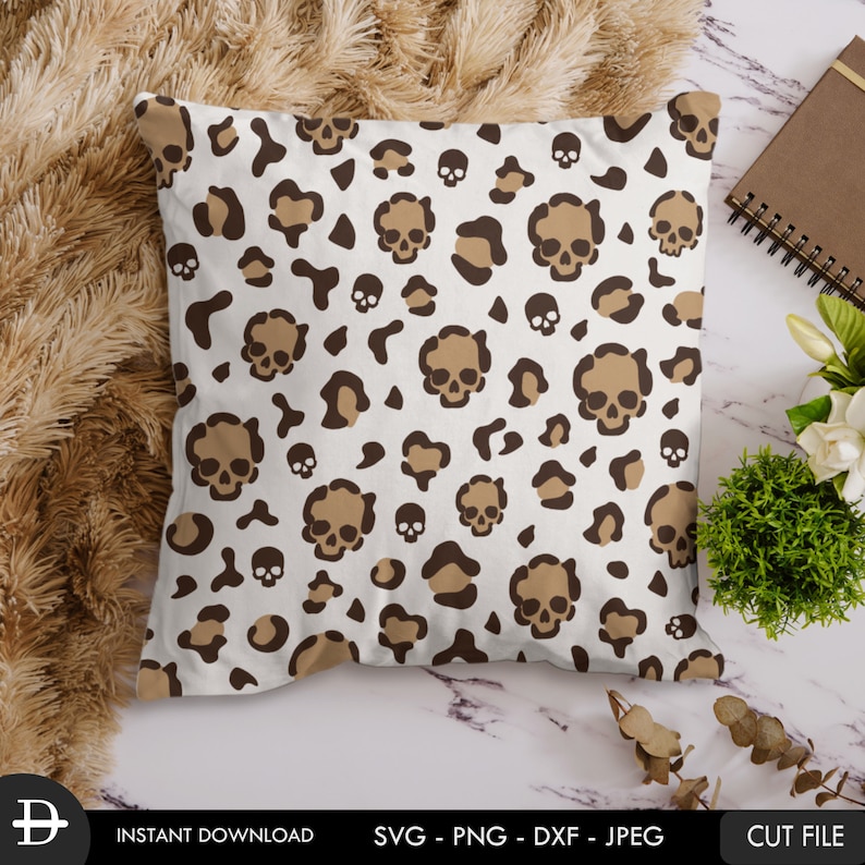 Leopard Skull Pattern SVG, Skull Cheetah pattern svg, Halloween digital paper svg, Skull leopard cut file, Instant download image 4