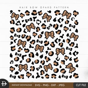 Hair Bow Tie Leopard Pattern, Girl bow cheetah pattern svg, Girl Hair Bow digital paper, Digital download
