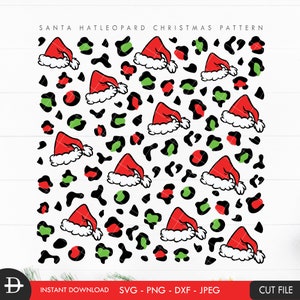 Santa Hat Leopard Pattern SVG, Christmas Hat Cheetah pattern, Christmas decal, Digital paper, Holiday paper, Digital cu file download