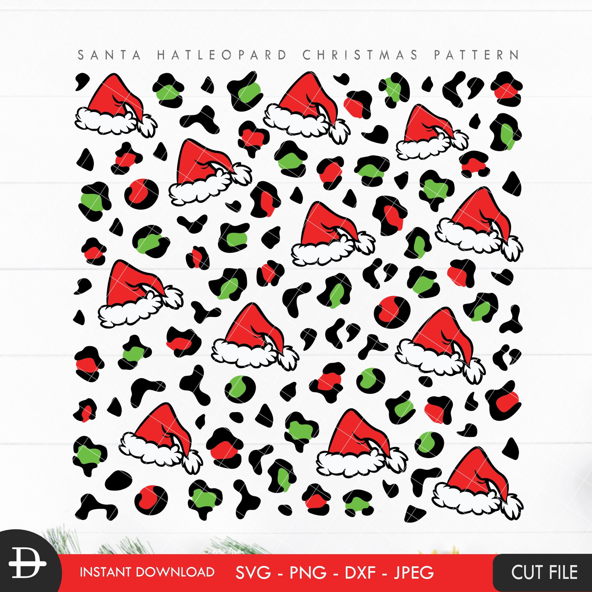 Santa Hat Leopard Pattern SVG Christmas Hat Cheetah Pattern - Etsy