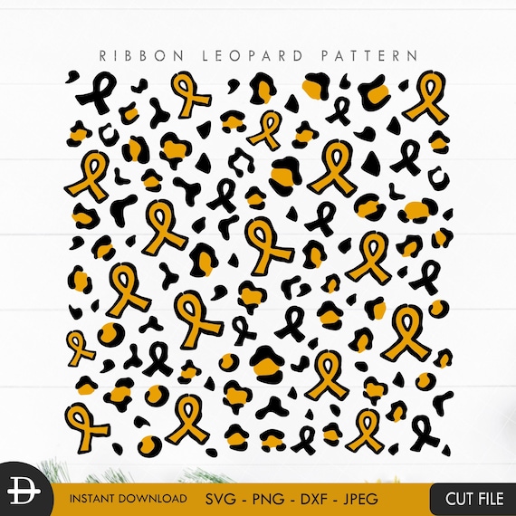 Leopard Ribbon Pattern SVG, Yellow Ribbon Cheetah pattern svg, Childhood digital paper svg, Cancer awareness leopard cut file Download