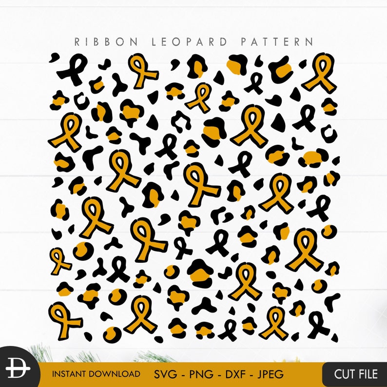 May include: A digital download of a leopard print pattern with yellow ribbon accents. The pattern is perfect for crafting projects, scrapbooking, and more.