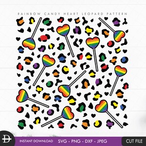 Rainbow Candy heart Leopard pattern svg, Candy Lollipop cheetah svg, LGBTQ Valentine digital paper svg, Rainbow pride svg, Digital download