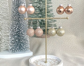 Elegant Holiday Ornament Ball Pendant Dangle Earrings | Handmade Earrings | Rose Gold and Gold Tones