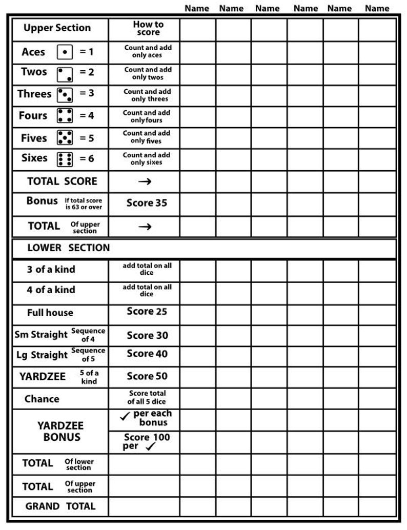 printable 18x24 yardzee score card file sill in the blank diy yardzee