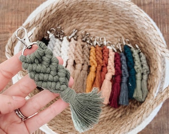 Macrame Keychain | Mini Boho Keychain | Knotted Cotton Key Ring | Keychain with Lobster Claw Clasp | Assorted Colors Available | Small Mini