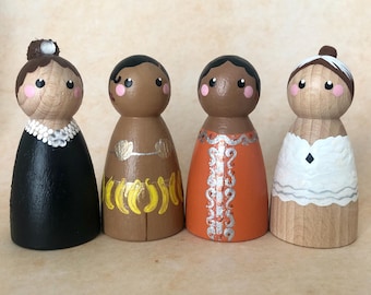 Audrey Hepburn, Josephine Baker, Aretha Franklin, Anna Pavlova, Inspirational Women, Hand Painted Wooden Doll Trailblazers, Gifts for Girls