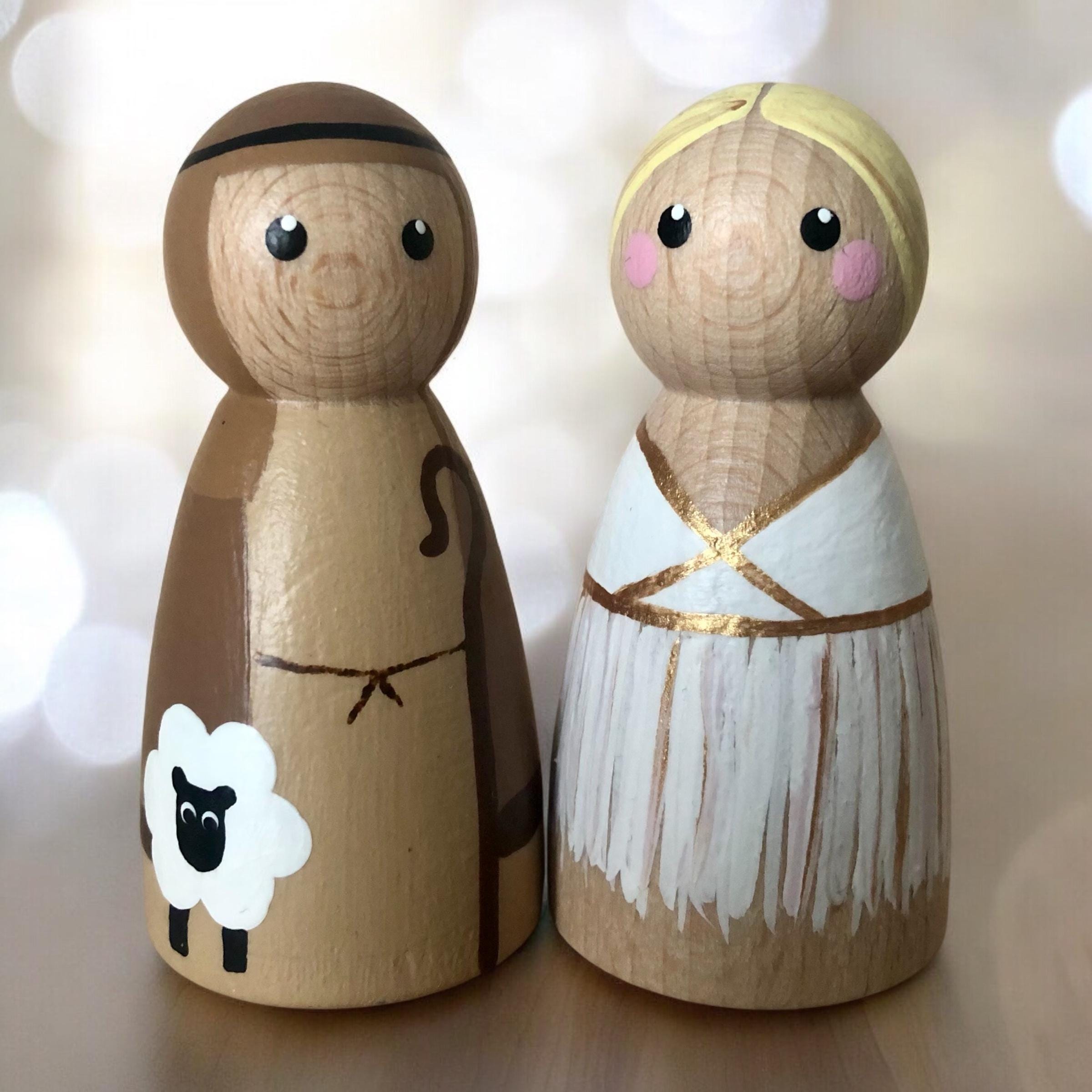 Peg Doll Nativity Set - Hand Painted Wooden Peg Dolls - Etsy UK