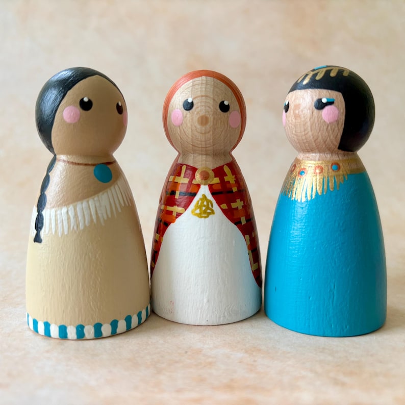 Warrior Queens and Legendary Heroines of History - Hand-Painted Peg Dolls – Boudicca, Cleopatra, Njinga, Joan of Arc, Pocahontas image 3