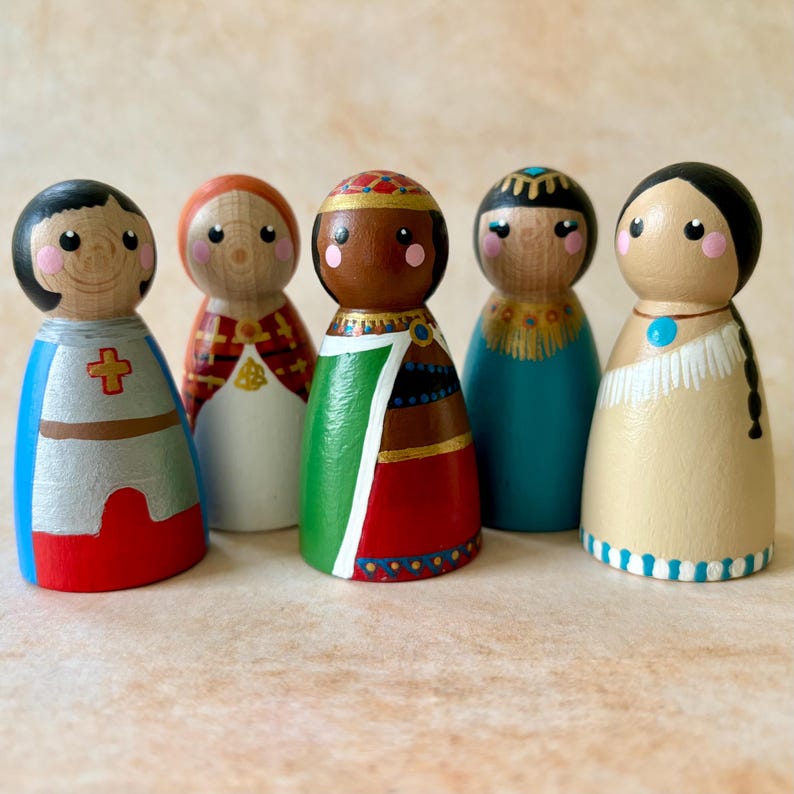 Warrior Queens and Legendary Heroines of History - Hand-Painted Peg Dolls – Boudicca, Cleopatra, Njinga, Joan of Arc, Pocahontas image 2