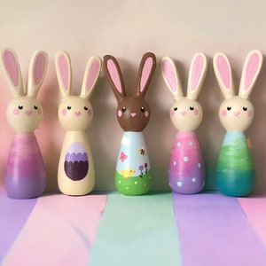 Hand Painted Easter Bunny Doll with Ears - Wooden Rabbit Doll