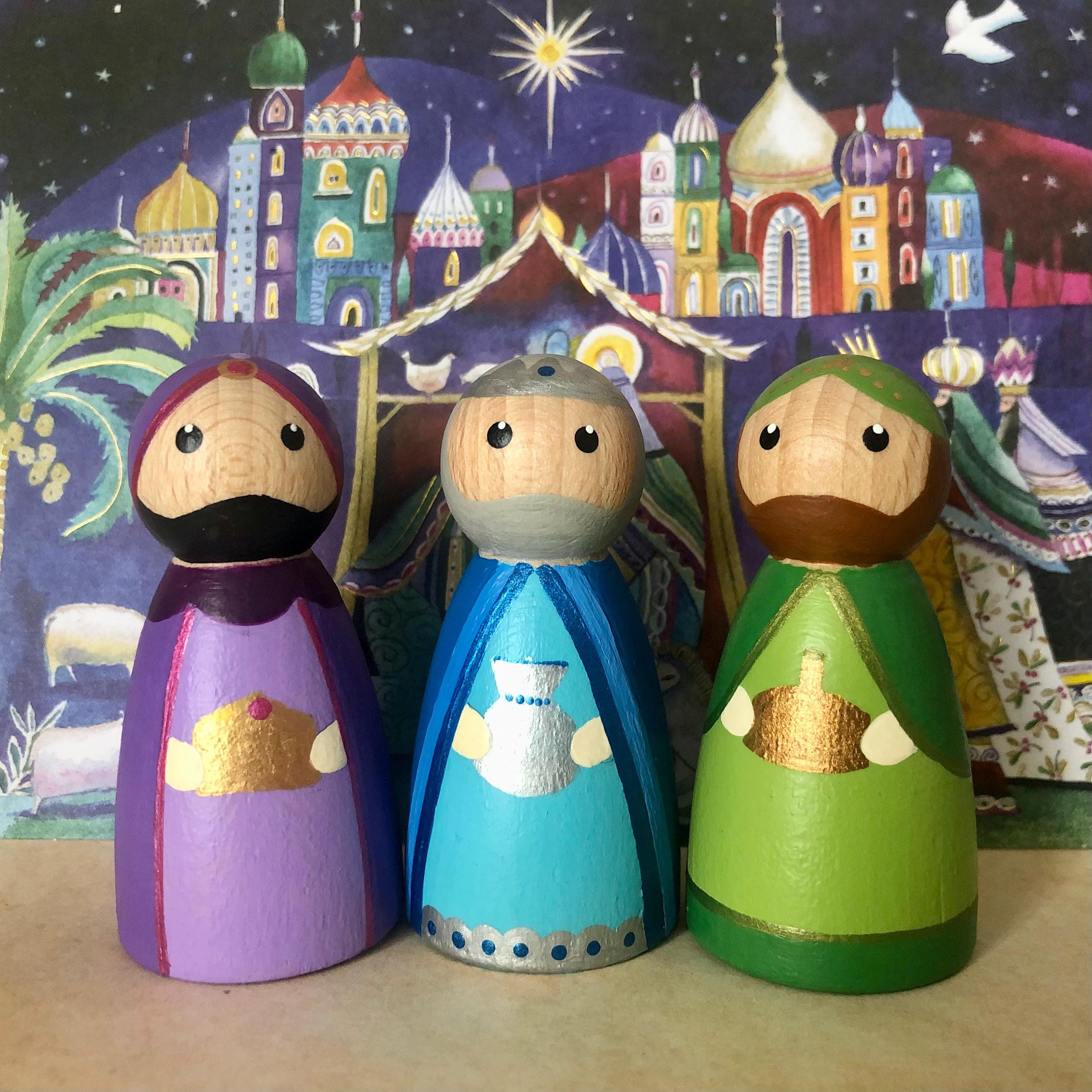 Peg Doll Nativity Set - Hand Painted Wooden Peg Dolls - Etsy UK