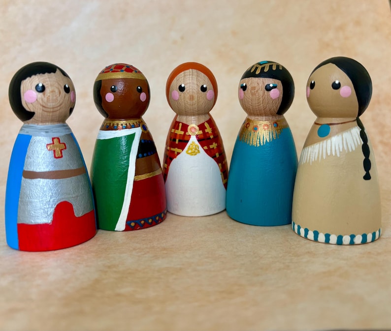 Warrior Queens and Legendary Heroines of History - Hand-Painted Peg Dolls – Boudicca, Cleopatra, Njinga, Joan of Arc, Pocahontas image 1