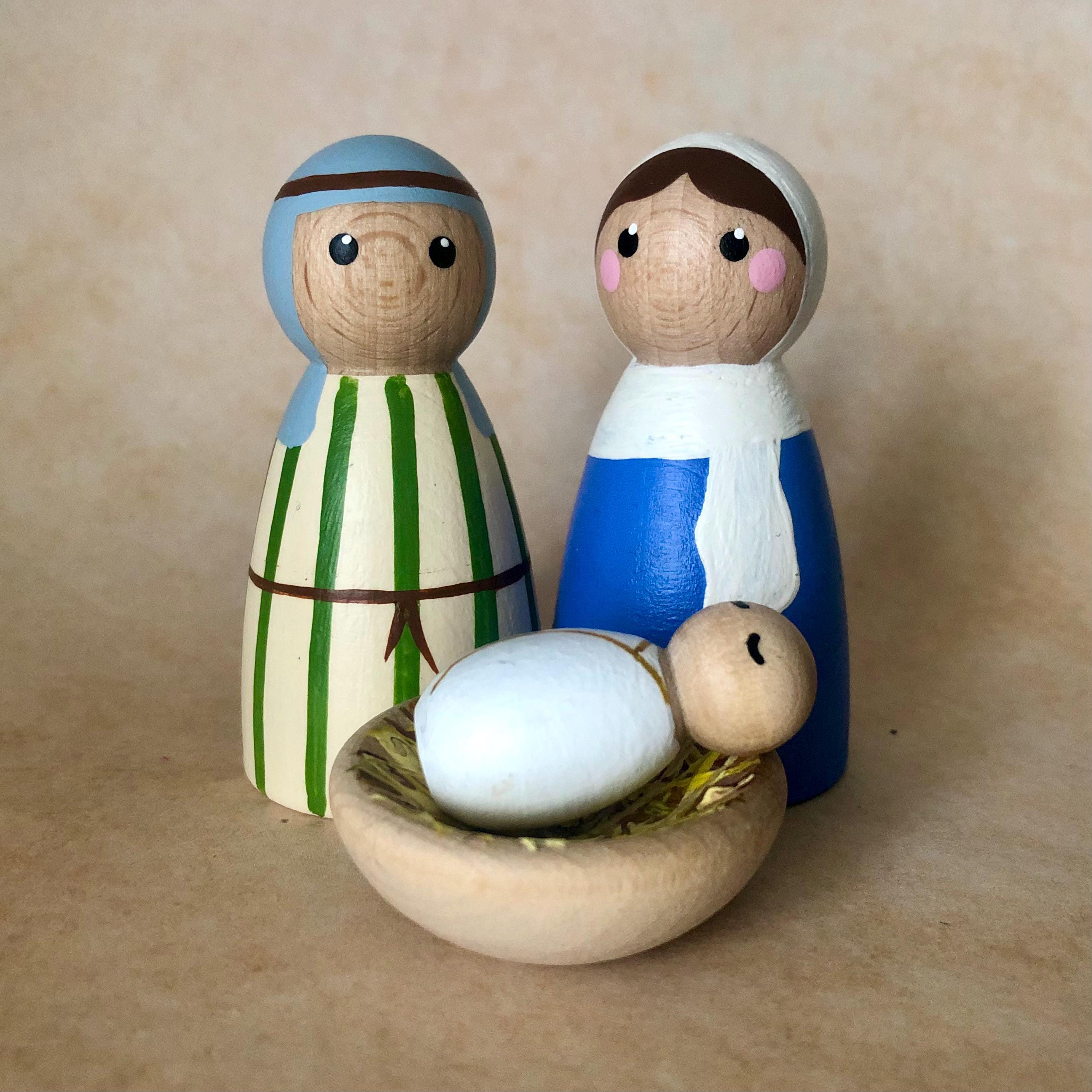 Peg Doll Nativity Set - Hand Painted Wooden Peg Dolls - Etsy UK