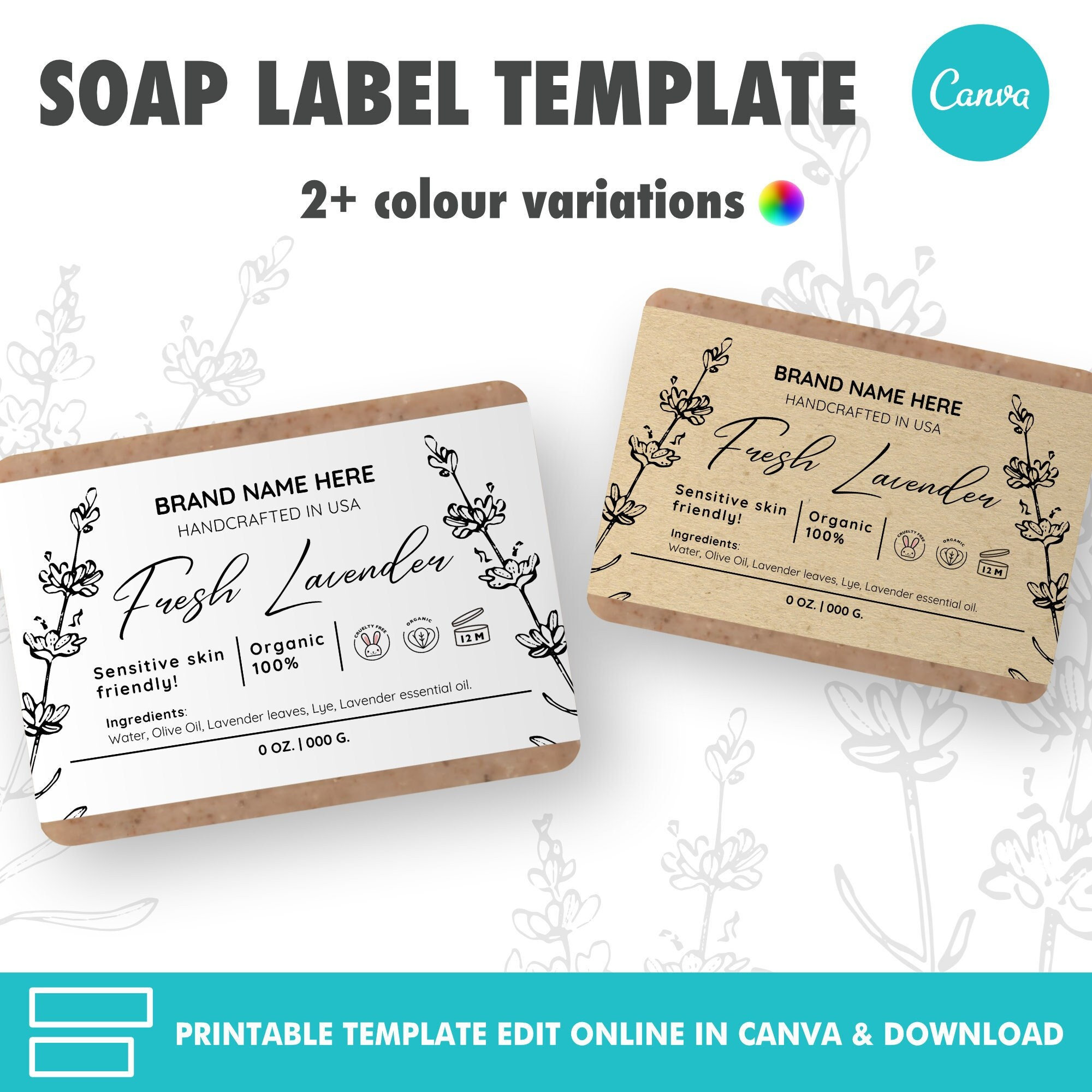 Editable and Printable Custom Bar Soap Label Template Floral - Etsy UK