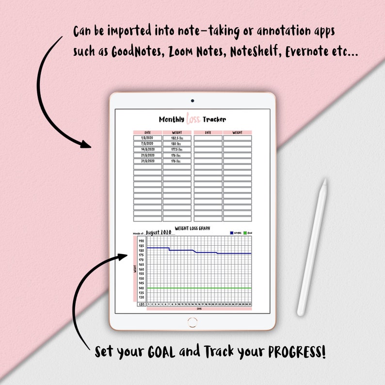 Weight Loss Tracker A4 & A5 Digital Goodnotes Fitness Etsy