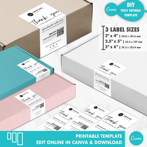 Editable Box Seal Sticker Template 3 Sizes Printable Packaging Sticker  Design, DIY Business Thank You Stickers, Qr-code Review Sticker (Instant  Download) 