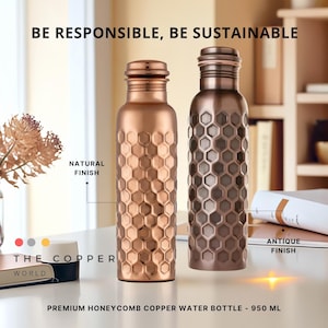 Pure Copper Water Bottle - Durable Metal Bottles for Yoga, Sports and Travel, Copper Anniversary gift - 32 Oz