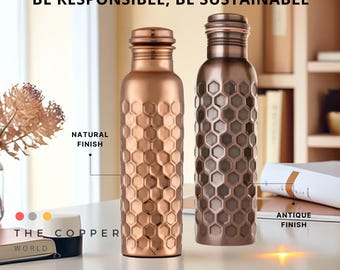 Pure Copper Water Bottle - Durable Metal Bottles for Yoga, Sports and Travel, Copper Anniversary gift - 32 Oz