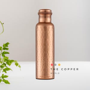 Pure Copper Bottle for Drinking Water - Indian Handmade Ayurveda and Yoga Health Benefits Water Bottle Copper Anniversary gift - 32 Oz