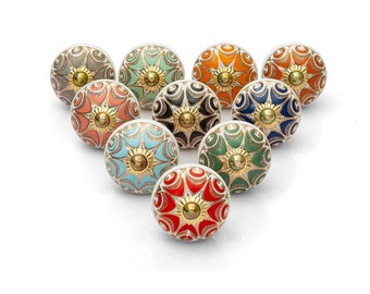 Knobs for Drawers - Indian Handmade Ceramic Dresser Pull Handle for Kitchen Cabinets Countryside Farmhouse Furniture Hardware - Multicolor