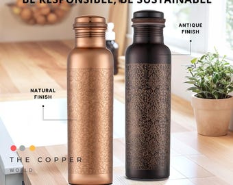 Pure Copper Water Bottle - 32 Oz - BPA Free Durable Metal Bottles for Yoga, Sports and Travel, Copper Anniversary gift