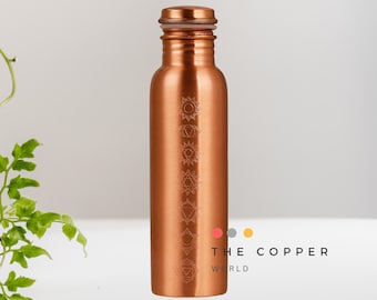 Pure Copper Bottle - Indian Handmade Ayurveda and Yoga Health Benefits Water Bottle Copper Anniversary gift - Seven Chakras - 32 Oz