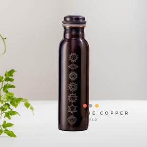 Pure Copper Water Bottle: Ayurvedic Health, Antique Finish, 32 Oz Seven Chakra