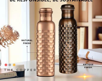 Pure Copper Water Bottle - 32 Oz - Durable Metal Bottles for Sports and Travel, Copper Anniversary gift