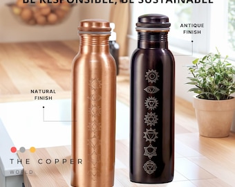 Pure Copper Water Bottle - Durable Metal Bottles for Yoga, Sports and Travel, Copper Anniversary gift - 32 Oz