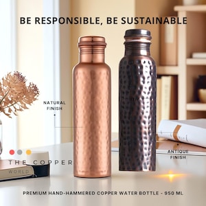 Pure Copper Water Bottle - 32 Oz - Hand Hammered Durable Metal Bottles for Yoga, Sports and Travel, Copper Anniversary gift