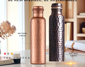 Pure Copper Water Bottle - 32 Oz - Hand Hammered Durable Metal Bottles for Yoga, Sports and Travel, Copper Anniversary gift