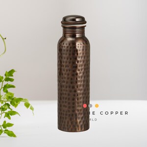 Pure Copper Water Bottle: Ayurvedic Health, Antique Finish, 32 Oz Hammered