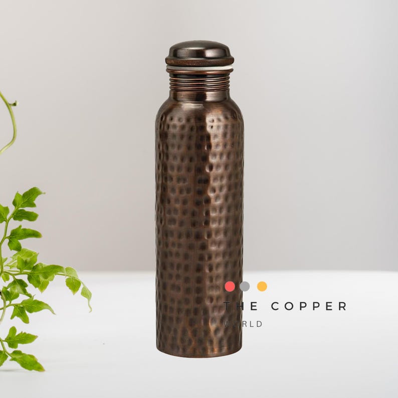 Pure Copper Water Bottle: Ayurvedic Health, Antique Finish, 32 Oz Hammered