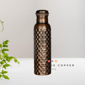 Pure Copper Water Bottle: Ayurvedic Health, Antique Finish, 32 Oz Brick