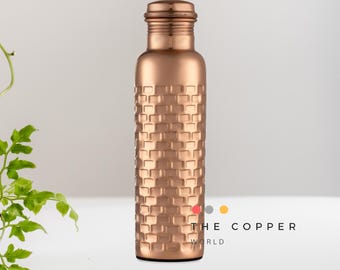 Pure Copper Bottle - Indian Handmade Ayurveda and Yoga Health Benefits Water Bottle Copper Anniversary gift - Brick - 32 Oz