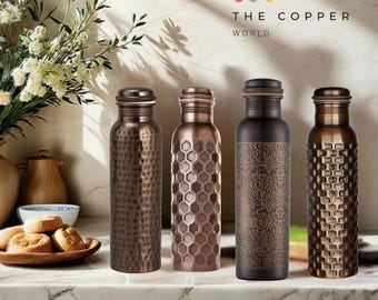 Pure Copper Water Bottle: Ayurvedic Health, Antique Finish, 32 Oz