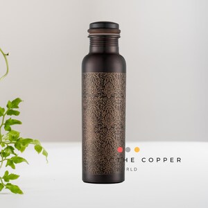 Pure Copper Water Bottle: Ayurvedic Health, Antique Finish, 32 Oz Engraved