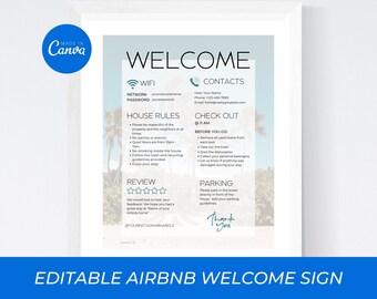 AIRBNB WELCOME SIGN Template |  Vacation Rental Printable | Editable Airbnb Canva Template | Guest Arrival Poster | Beach House Airbnb Print