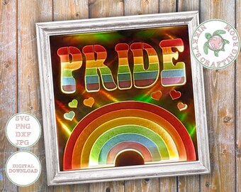 Rainbow Pride, 3D shadow box svg, light box template, LGBTQ gift, Cricut download file, commercial use included