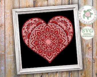 Valentines Heart Mandala svg, Layered mandala for cricut cutting machine, 4 layer design. Includes extra free single layer design