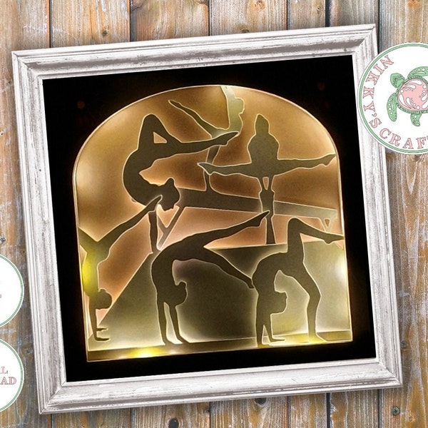 Gymnastics 3d shadow box SVG, light box template, digital download for Cricut, gymnastics gift, girls gift