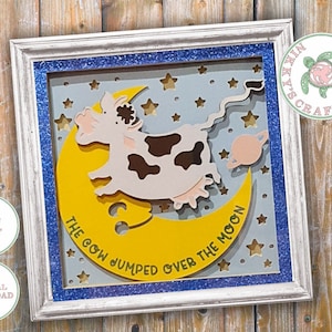 Kinderreim,3D Schatten Box SVG, Vorlage, Cricut, Kuh sprang über den Mond, DIY Papierschnitt, Neugeborenen Geschenk, Babyparty, Kinderzimmer Dekor,Baby Geschenk