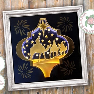 Tres reyes, caja de sombras 3D svg, plantilla, cricut, silueta, recorte de papel, caja de luz, regalo familiar, luz de Navidad, imagen de iluminación, reyes magos