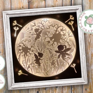 Dandelion Fairy 3D Shadow Box svg, Plantilla de caja de luz, Descarga digital, Dormitorio de niñas, Cricut, Silhouett, hadas de flores, png dxf, uso comercial
