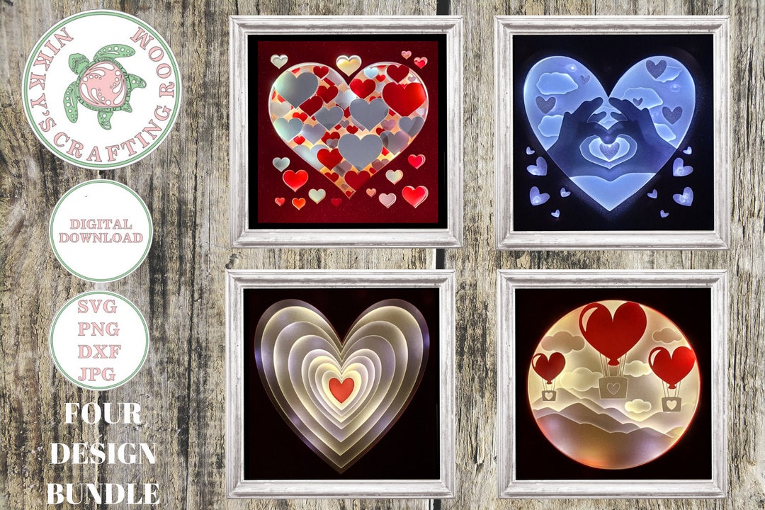 Love Shadow Box SVG Bundle of 4 Designs, 3D Lightbox Template (digital ...
