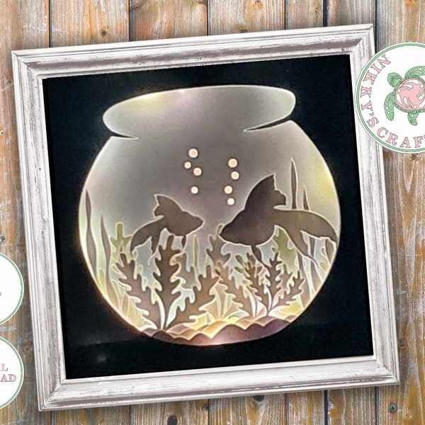 Goldfish bowl 3d shadow box svg template light box bathroom decoration paper cut paper craft shadowbox new home gift png,dxf commercial Goldfish bowl 3d shadow box svg template light box bathroom decoration paper cut paper craft shadowbox new home gift png,dxf commercial