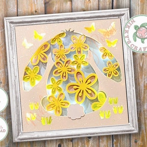 Flower bunny rabbit 3d shadow box svg, download voor Cricut snijmachines, paascadeau of kinderkamerinrichting, commercieel gebruik inbegrepen