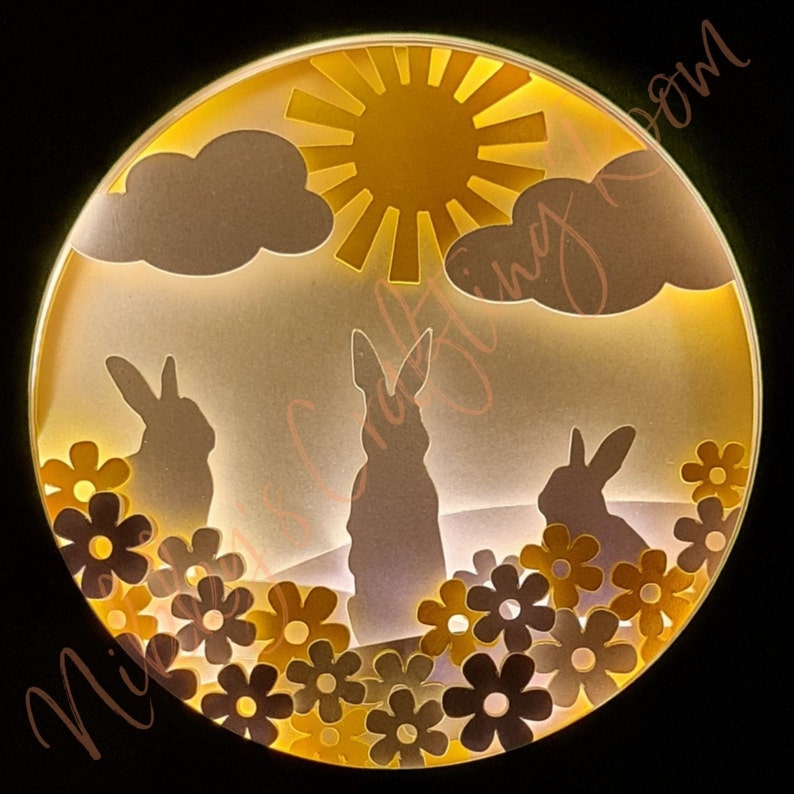 Easter Bunny Rabbit 3D Shadow Box Svg, Light Box Template, Digital ...