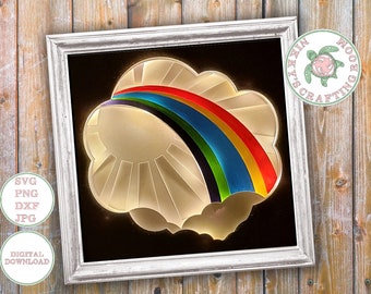 Rainbow 3D shadow box svg, light box template, Cricut file for digital download, nursery decor  or baby shower gift. Memoral gift